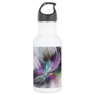 Neues Leben, farbenfrohe abstrakte Fraktal-Kunst-F Edelstahlflasche