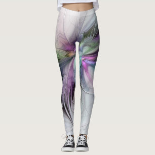 Neues Leben, farbenfrohe abstrakte Fraktal-Kunst-F Leggings