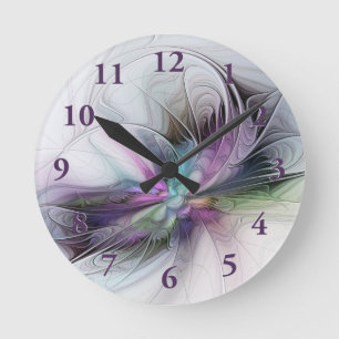 Neues Leben, farbenfrohe abstrakte Fraktal-Kunst-F Runde Wanduhr