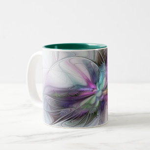 Neues Leben, farbenfrohe abstrakte Fraktal-Kunst-F Zweifarbige Tasse