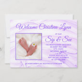 Neues Lila Party "Sip and See" Einladung (Vorderseite)