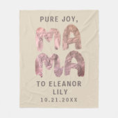 Neues Mama Whimsical Beige Pink Neugeborener Datum Fleecedecke (Vorderseite)