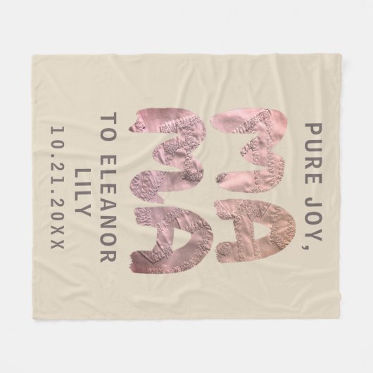 Neues Mama Whimsical Beige Pink Neugeborener Datum Fleecedecke (Vorderseite (Horizontal))