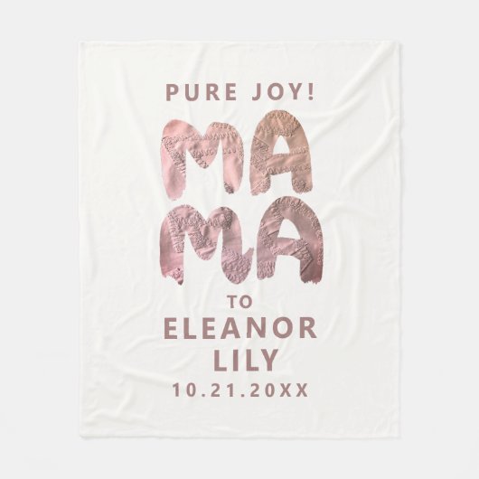 Neues Mama Whimsisical White Pink Name Datum neu Fleecedecke (Vorderseite)