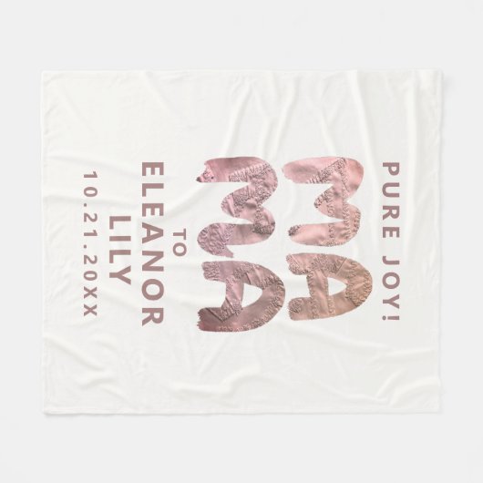 Neues Mama Whimsisical White Pink Name Datum neu Fleecedecke (Vorderseite (Horizontal))