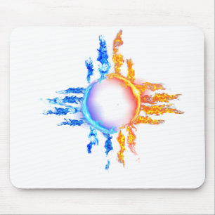 Neues Mexiko-Zia-Symbol in rot und blau Flammen Mousepad
