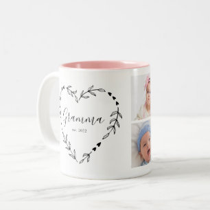 Neues Oma-Jahr Est. Vier-Foto-Collage Zweifarbige Tasse
