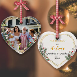 Neues Oma Opa Holly & Pine Gold Frame Foto Keramik Ornament