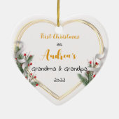 Neues Oma Opa Holly & Pine Gold Frame Foto Keramik Ornament (Hinten)