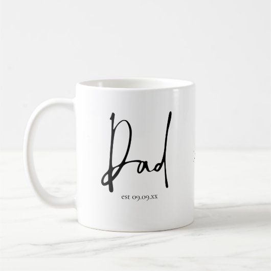 Neues Papa Est Datum Name Skript Kaffeetasse (Links)