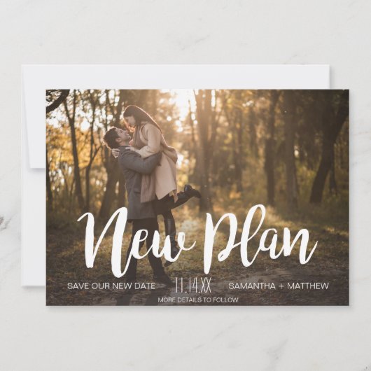 Neues Planungs-Foto verschoben Hochzeit Save The Date (Vorderseite)