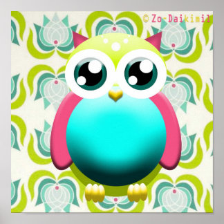 Neues Retro-Green-Owl-Poster Poster