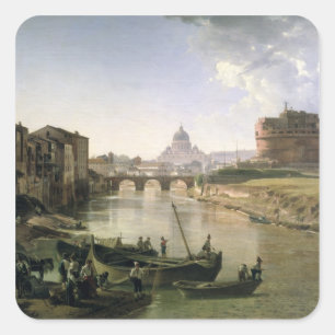 Neues Rom mit dem Castel Sant'Angelo Quadratischer Aufkleber
