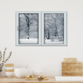 Neues Schneefall-Fenster mit Aussicht Poster (Küche)