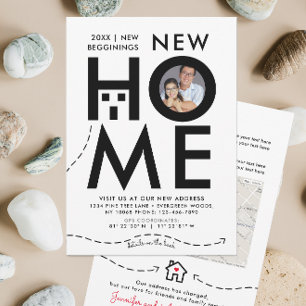 Neues Schwarz-Weiß-Haus - Neue Adresskarte Einladung