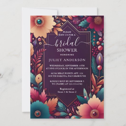 Neues Soft Aquamarine Fall Bold Jewel Tone Brautpa Einladung (Vorderseite)