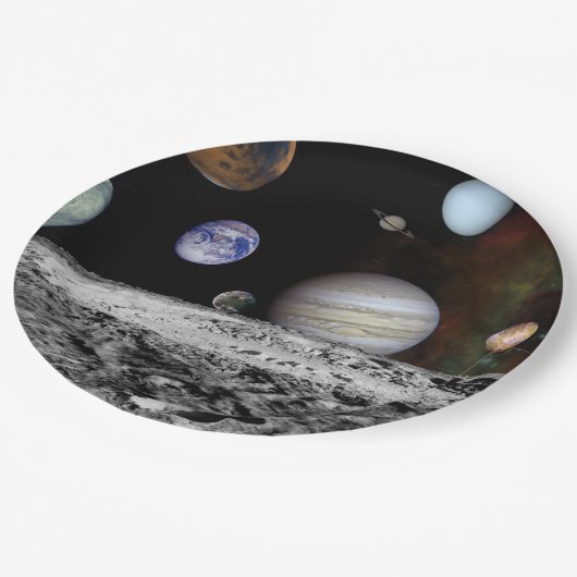 Neues Sonnensystem Pappteller (Schrägansicht)