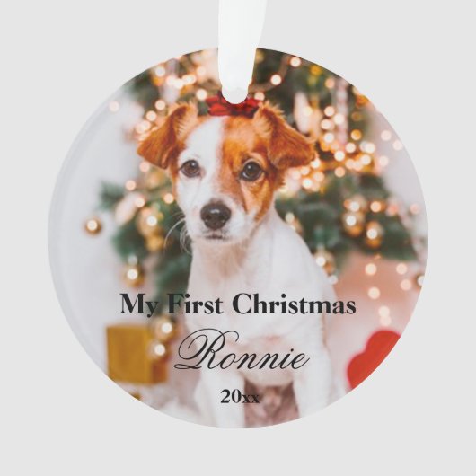 Neues Welpe First Christmas Ornament mit Foto (Vorderseite)