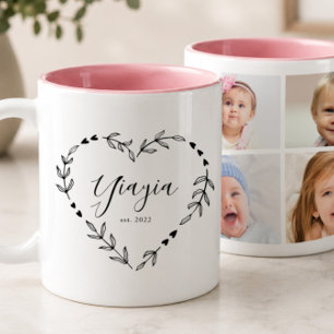 Neues Yiayia-Jahr Est. Vier-Foto-Collage Zweifarbige Tasse