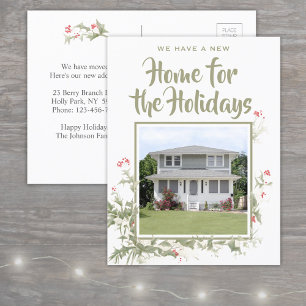 Neues Zuhause Aquarell-Stechpalme Ein Foto Adresse Ankündigungspostkarte