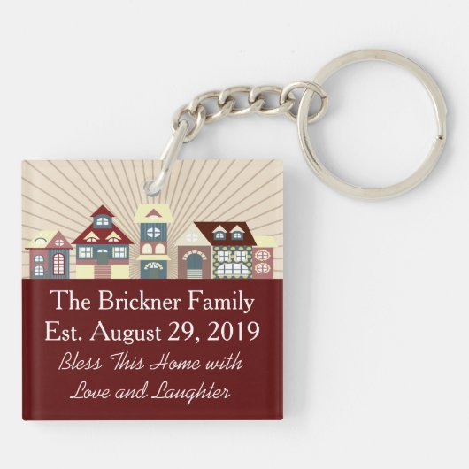 Neues Zuhause bewegte gerade Schlüsselanhänger (Rückseite)