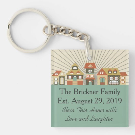 Neues Zuhause bewegte gerade Schlüsselanhänger (Vorderseite)