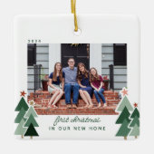 Neues Zuhause Erste Weihnachtsfeier Rustikales Fot Keramikornament (Vorderseite)