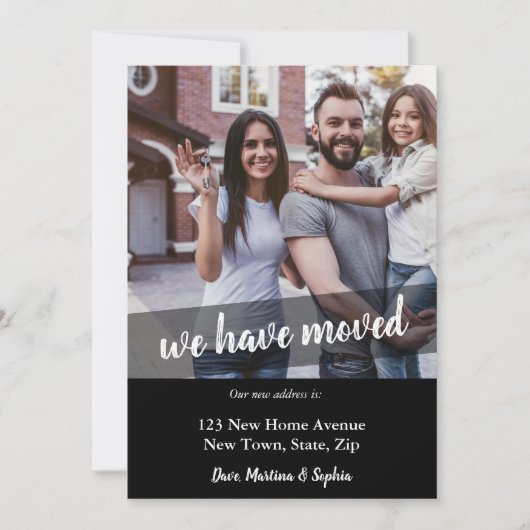 Neues Zuhause-Foto Wir haben Brush-Script-Overlay Ankündigung (Vorderseite)