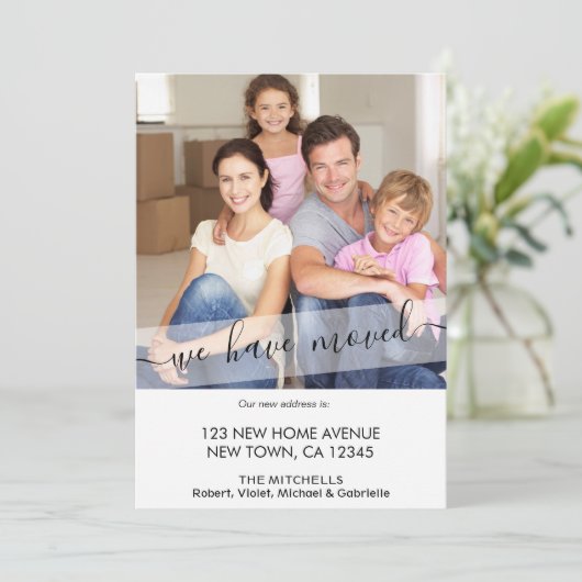 Neues Zuhause-Foto Wir haben elegantes Skript über Ankündigung (Stehend Vorderseite)