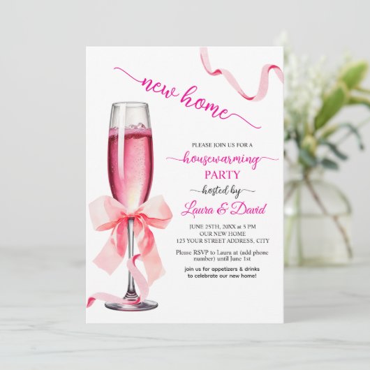 Neues Zuhause Prosecco Glas Housewarming Party Einladung (Stehend Vorderseite)