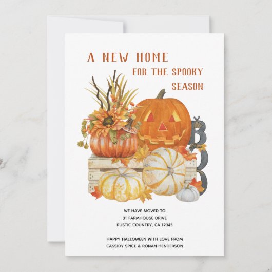 Neues Zuhause Rustikales Halloween-Moving Ankündigung (Vorderseite)