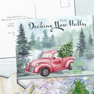 Neues Zuhause Schmücken Weihnachtsroter LKW Umzug Feiertagspostkarte