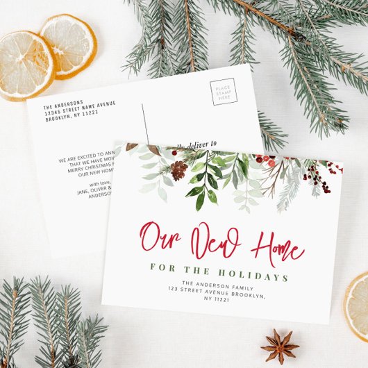 Neues Zuhause-Skript für Feiertage Neue Adresse Postkarte