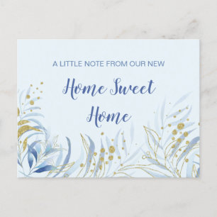 Neues Zuhause Sweet Home Blau Aquarell-Laub Umzug Ankündigungspostkarte