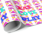 Neueste farbenfrohe Liebe Eat Play Herztextdesign Geschenkpapier (Rolleneckpunkt)