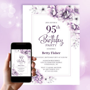 Neueste Pink Floral 95. Geburtstagsparty Einladung