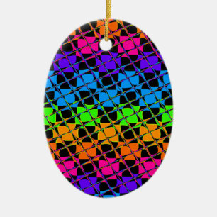 Neuestes Edgy Colorful Checkered Rainbow-Muster Keramik Ornament