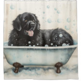 Neufundland Bathtub Wasserfarben Hunde Kunst Duschvorhang (Vorderseite)