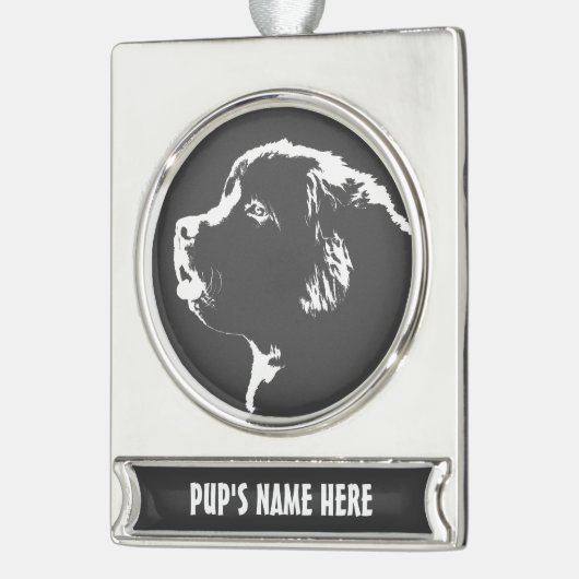 Neufundland-Dekoration Personalisierter Hunde Banner-Ornament Silber (Links)
