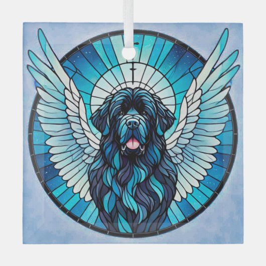 Neufundland Dog Blue Angel Memorial Suncatcher Ornament Aus Glas (Vorderseite)