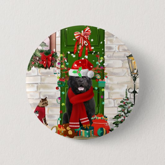 Neufundland Dog Christmas Throw Pillow Button (Vorderseite)