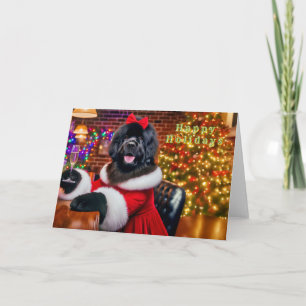 Neufundland Dog Party Girl Weihnachtskarte Feiertagskarte