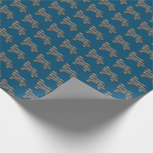 Neufundland Dog Silhouette Y&B Grid Blue Geschenkpapier (Ecke)