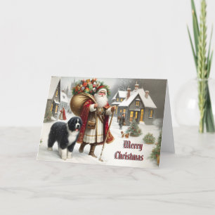 Neufundland Hund Antiquitätenstil Weihnachtskarte Feiertagskarte