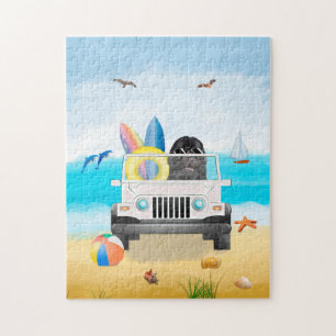 Neufundland-Hund Autofahren am Strand Puzzle