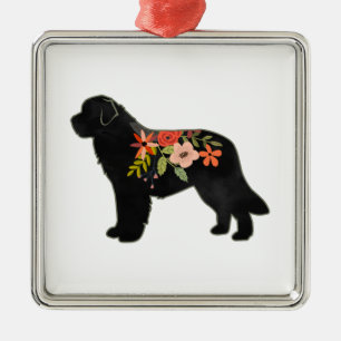 Neufundland Hund Breed Boho Floral Silhouette Ornament Aus Metall