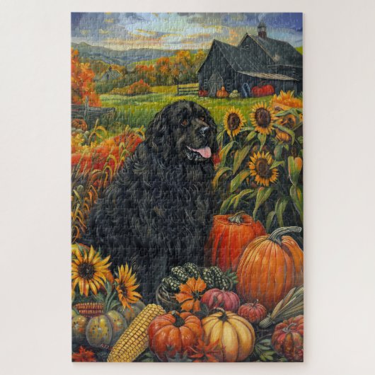Neufundland Hund Herbst Ernte Erntedank Puzzle (Vertikal)