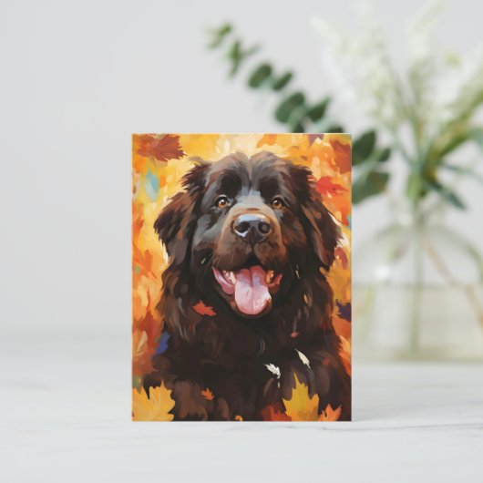Neufundland Hund Herbst Erntedank Postkarte (Stehend Vorderseite)