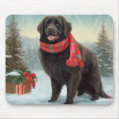 Neufundland Hund in Schnee Weihnachten Mousepad (Vorne)