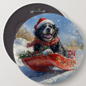 Neufundland Hund in Sledge Let it Snow Christmas Button (Vorne & Hinten)